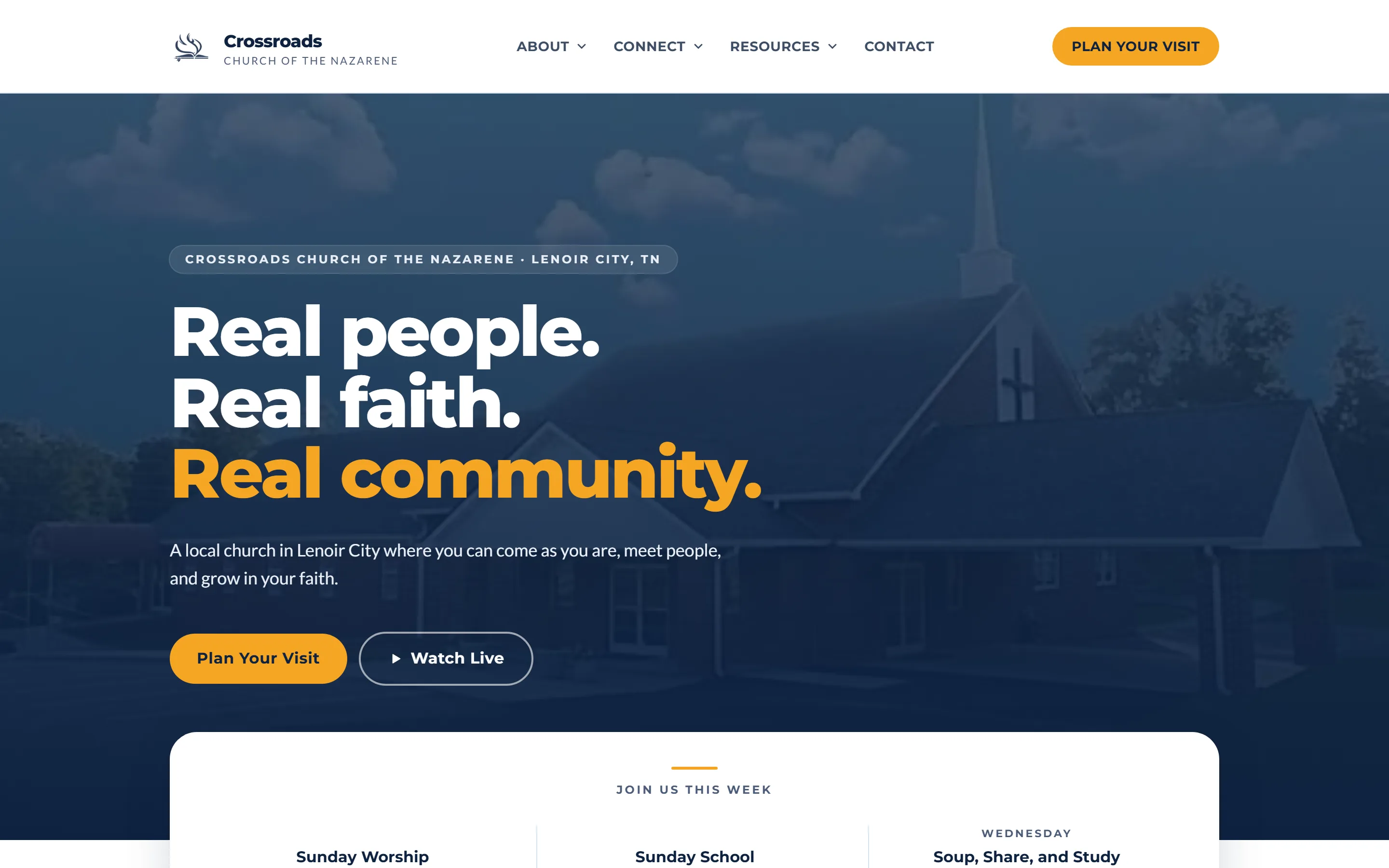 The Crossroads Church of the Nazarene website, desktop view