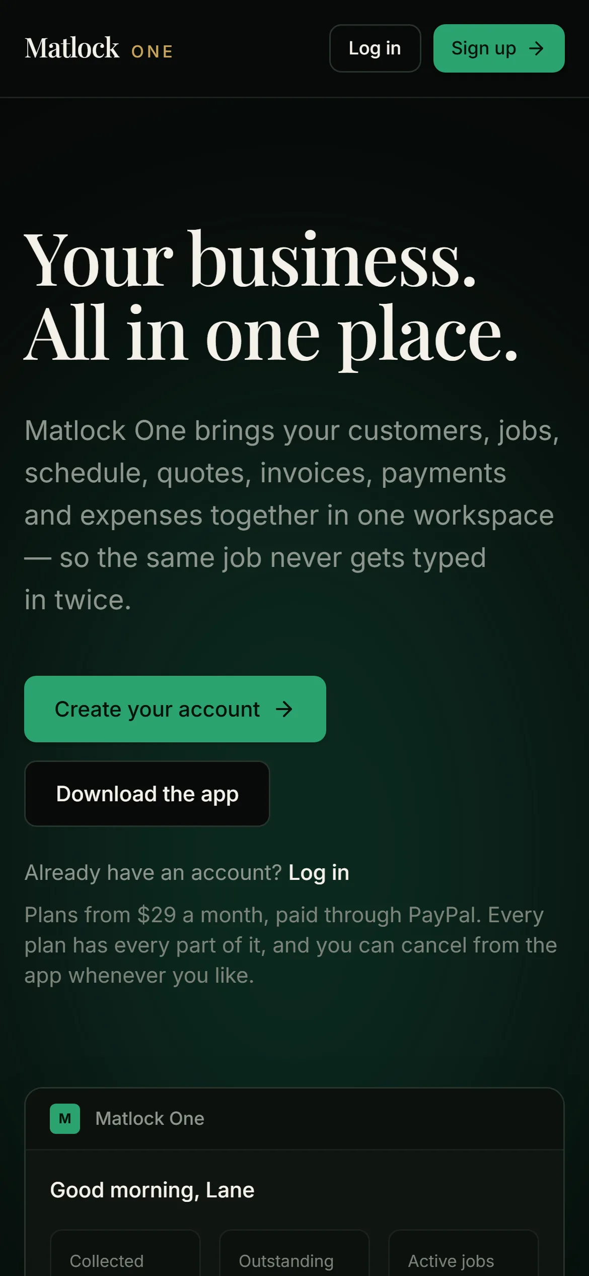 The Matlock One website, mobile view